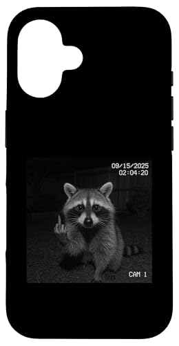 Funny Raccoon Flipping Off Middle Finger On Security Camera X}zP[X iPhone 16 p