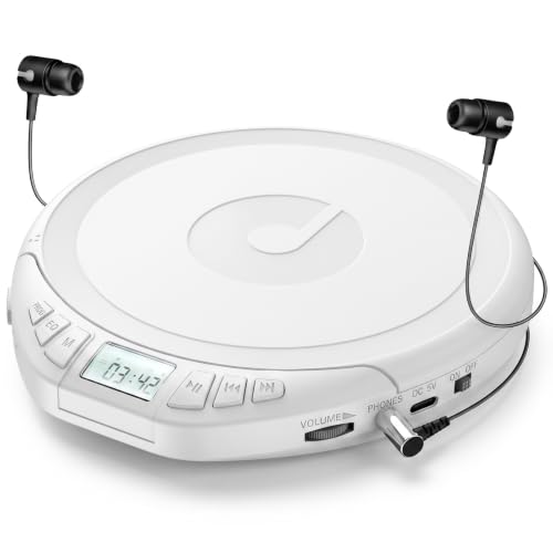 Image of Gueray Portable CD Player with Earphones CD Player for Car Support MP3 | CD Dsicman with Anti-Skip Shockproof with LCD Display Support PROG Memory Repeat Function