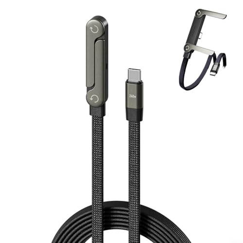 HEIBTENY Cable de carga rápida de 240 W con soporte lateral integrado para teléfono, cable TPE de aleación de zinc de 1,5 m compatible con teléfonos inteligentes y tabletas para oficina en casa (240 W