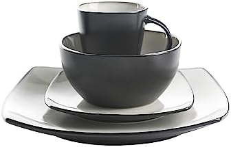 Gibson Soho Lounge Square Reactive Glaze Stoneware Dinnerware Set, Service for 4 (16pc), Sand