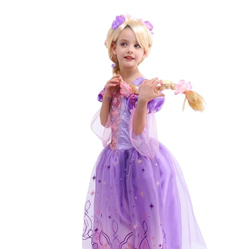 Wizland Princess Costumes for Girls with Wig,Purple Princess Fancy Dress up for Kids & Toddlers Halloween Costumes Outfit 7-8 Years - Image 2