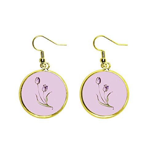 Pendientes de tulipán morado y gota dorada para mujer