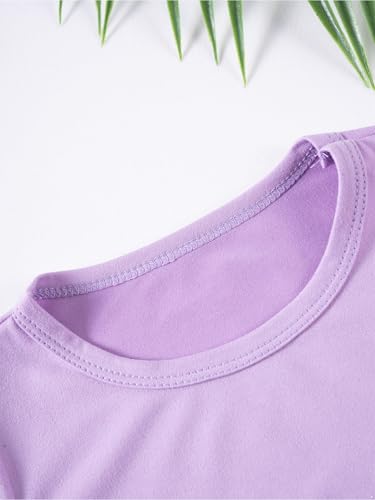 Hansber Kids Girls 2-Piece Solid Color Sports Outfit Round Neck T-shirt with Shorts for Exercise Workout Purple 2-3 Years2