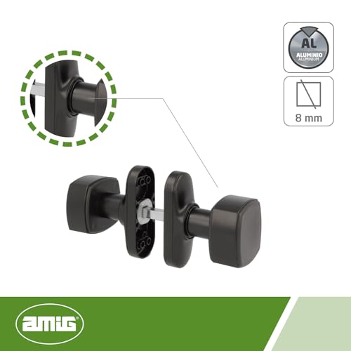 Amig - Quadratisches Türknauf-Set | Ideal für Innentüren in Schlafzimmer, Büro, Bad | Einfache Installation | Aluminium, Schwarz, 81 x 31 mm