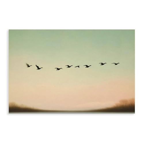 Impression d'oiseau rétro pour illuminer votre bureau avec un coucher de soleil