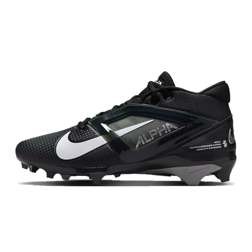 Nike Alpha Menace 4 Pro Football Cleats (FD7037-001, Black/Light Smoke Grey/White) Size 10