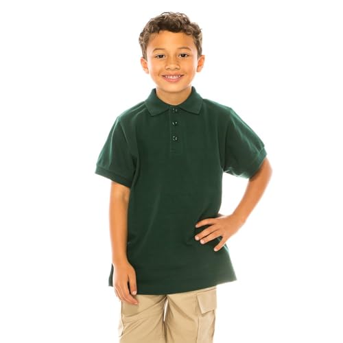 Image of unik Boy's Premium Quality Pique Polo Uniform Shirt Short Sleeve White Sky Blue Navy Hunter Green Burgundy Black Red