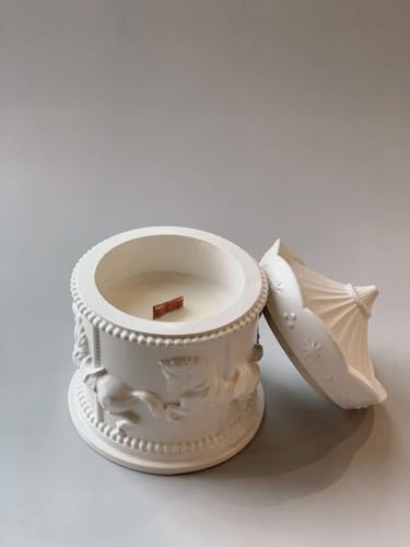 Image of White Ceramic Horse Design Soy Wax Candle, Decorative Jar with Embossed Pattern and Removable Lid, Home Decor and Aromatherapy