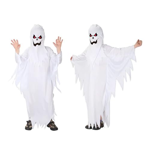 Unisex Halloween Dress Clothes White Ghos1 Cloak Kids Halloween Topic Spooky Trick-or-Treating Coat Outfit2