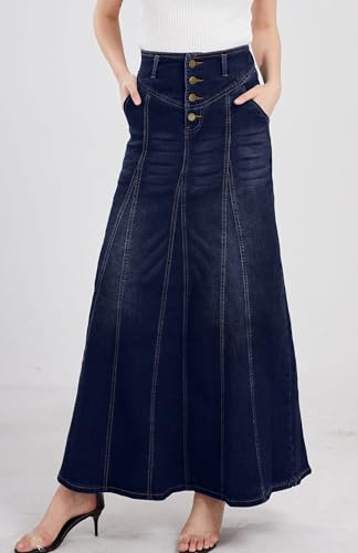 CHARTOU Women's Retro Exposure Button-Fly Packaged Hip A-Line Maxi Long Denim Skirt2