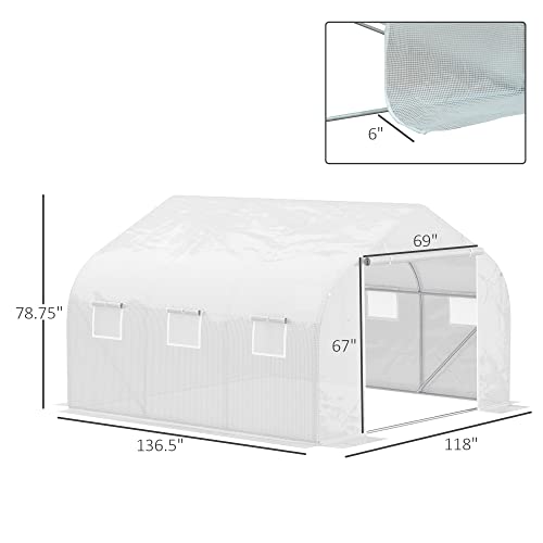 Outsunny Greenhouse Replacement Cover For 11.4' X 9.8' X 6.6' Walk-In Tunnel Pe Hot House Plastic Cover With Zipper Door And 6 Roll Up Windows, White (Frame Not Included) #TOP2