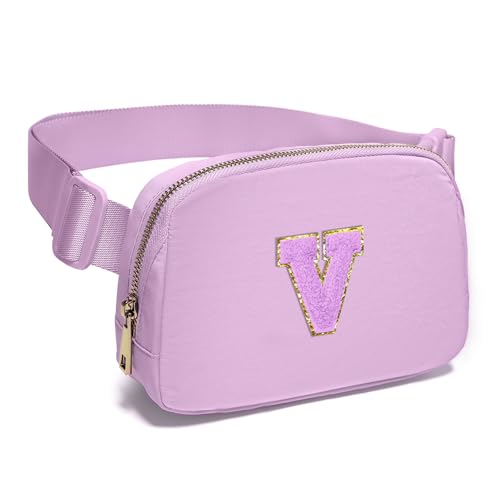 Image of Gitus Gifts for 8 9 10 11 12 Year Old Girls Belt Bag Fanny Pack Crossbody Bags with Initial Letter Patch Cute Stuff Birthday Gifts for Teen Girls Women Personalized Trend Stuff (Lavender-V)