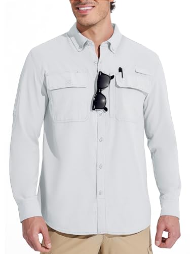 MAGCOMSEN Men's Sun Protection Fishing Shirts Long Sleeve UPF 50+ Quick Dry Cooling Button Down Shirt for Hiking Safari