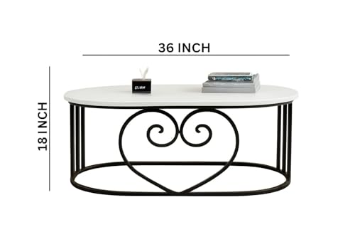 Image of CROWN ART SHOPPEE Oval Accent Metal Centre Table with Marble Look Coffee Tables with Engineered Wood Top and Metal Frame, Contemporary Table for Office, Bedroom, or Living Room Black White