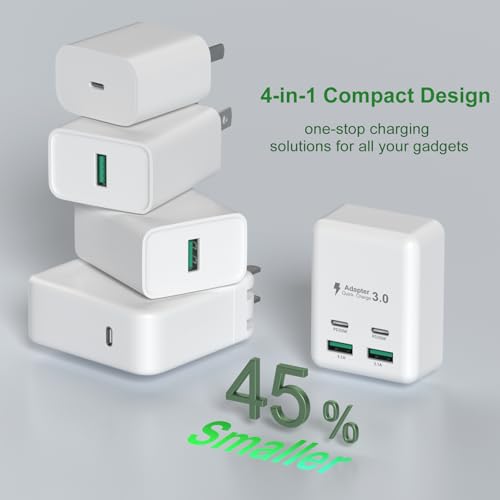 USB C Charger Block, Besgoods 4 Ports USB C Wall Charger PD Fast Charging QC USB A Travel Adapter 40W for iPhone 17 16 Pro Max 15 Plus 14 13 12 11 iPad Watch Galaxy Android Phones, 2Pack - image 5