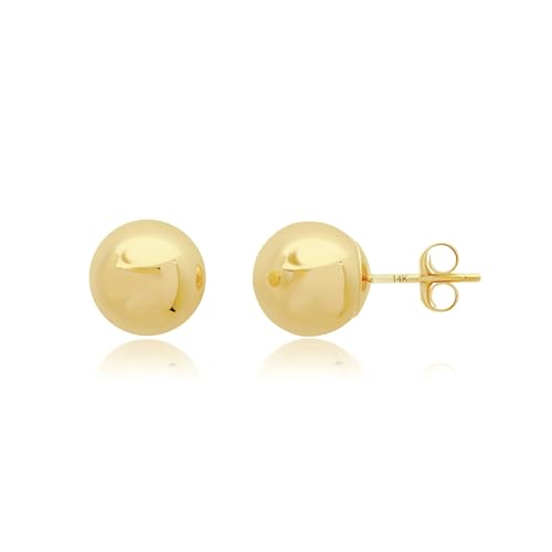 14K Yellow Gold 6MM Small Button Ball Stud Earrings for Women
