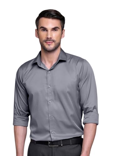 Image of IndoPrimo Men's Satin Shirt with Spread Collar Neck Line Solid Pattern Full Sleeves Regular Fit Western Style and Standard Length