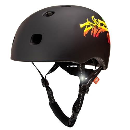Casco de Skate Crazy Safety Ramp Grafiti | Casco para niños para Skateboard Bicicleta, Patinete, monopatin | Casco de Bicicleta para niño y niña | S/M 52-56 cm | Casco BMX Ajustable (Negro)