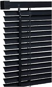 110cm x 150cm Size - Black Colour - PVC Plain Window Venetian Blinds - 25mm Slats - Included Open/Close Wand Control Mechanism