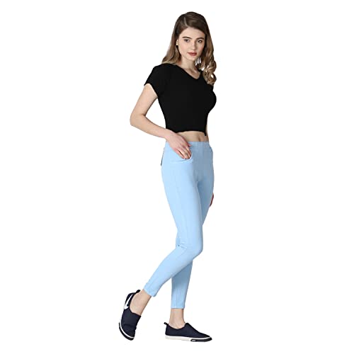 Image of 4Flies Women's Denim Lycra Jeggings - Stretchable Slim Fit Ankle-Length Pants for Casual, Office & Travel Wear - Stylish & Comfortable