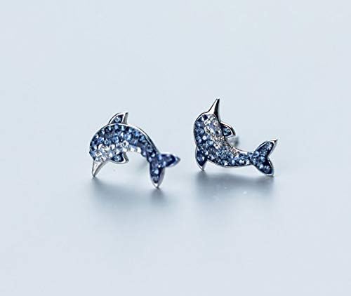 MixiuEuro Women Girls Dolphin Stud Earrings, 925 Sterling Silver CZ Cubic Zirconia Blue Dolphin Stud Earrings Girls Child Jewellery - Image 3