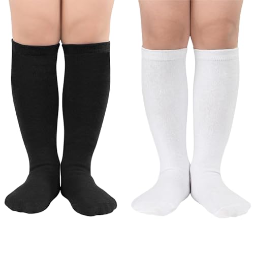 Zando Kids Soccer Socks Girls Boys Cotton Knee High Socks Black/White M