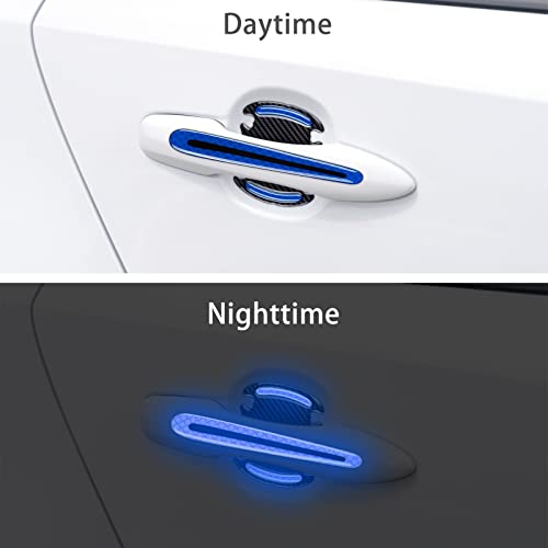 Bilisin 8 Pcs 3D Car Door Handle Door Bowl Reflective Sticker Universal Car Night Visibility Reflective Safety Warning Anti Collision Scratches Protector For Cars Trim Sticker Blue #TOP5