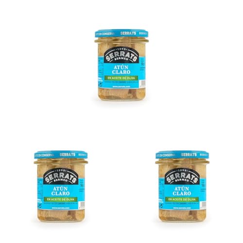 Conservas Serrats - Atún Claro en Aceite de Oliva - Frasco de 190g (Paquete de 3) Conservas Serrats - Atún Claro en Aceite de Oliva - Frasco de 190g (Paquete de 3)