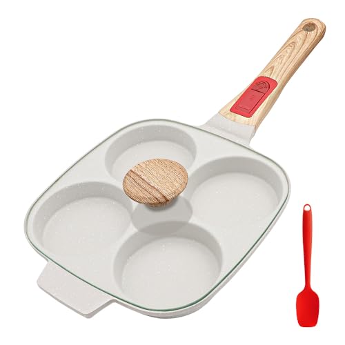 Bobikuke Sartén Tortitas con Mango Extraíble y Tapa, Sartén para Huevos Antiadherente de Aluminio para Desayuno - Blanco