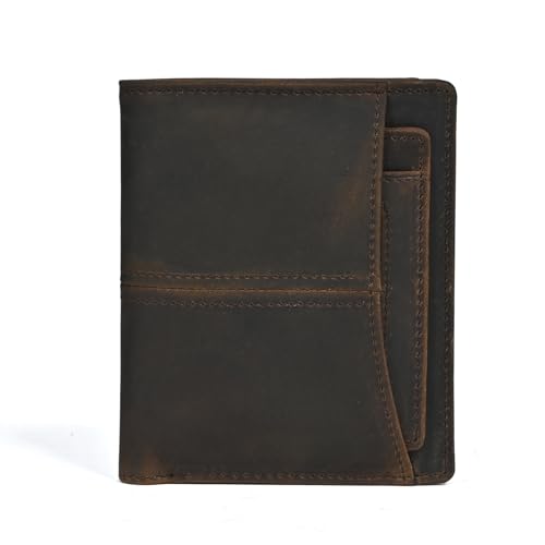 Retro Genuine Leather Wallet for Men Foldable Compact Minimalist Bifold Card Holder (Coffee)