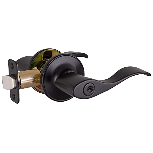 Image of Design House Springdale Keyed Entry Door Lever, Matte Black | Surface, Transitional, Brass, Hardware, 778886