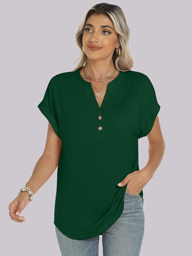 Image of ANRABESS Womens Short Sleeve Henley Tops V Neck Dressy Casual Blouses Summer Trendy Tee Shirts 2026 Vacation Fashion Clothes