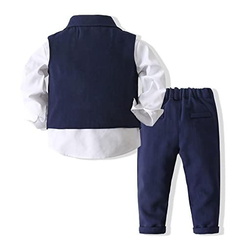 Image of Baby Boys Gentleman Formal Suit Set with Vest, Pant, Shirt, and Bow Tie, Weding 4Pcs Outfit