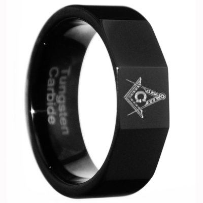 8mm Black Mason Freemason Masonic Tungsten Carbide Wedding Men Ring Band Size
