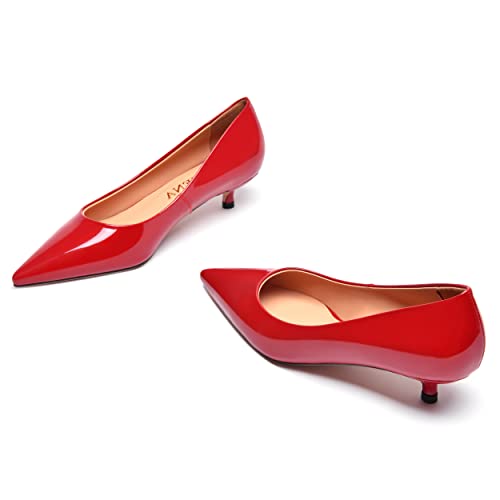 FOGEENA Womens Business Patent Casual Pointed Toe Slip On Kitten Leather Low Heel Pumps Shoes 1.38 Inch4