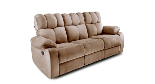 Image of Little NAP Helios Soft Suede Fabric Three Motorized Standard Recliner | Padded 3 Seater Aaram Sofa | Relaxing Chair for Home Office Living Bed Room | Brown