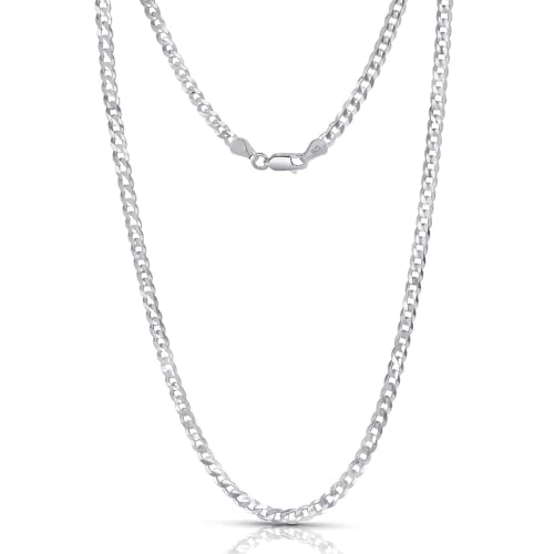 Image of TRUESILVER ACPL Solid 925 Sterling Silver Italian 3.25mm Diamond-Cut Cuban Link Curb Chain Necklace for Men Women (16, 18, 20, 22, 24, 26 Inches)