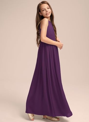 Junior Bridesmaid Dress for Teen Girls, Flower Girl Dresses with Pleated A-line Halter Floor-Length Chiffon3