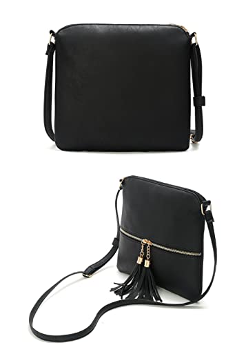 Women Fashion Shoulder Bag Double Fringe Front Pocket Zip Crossbody Bags2