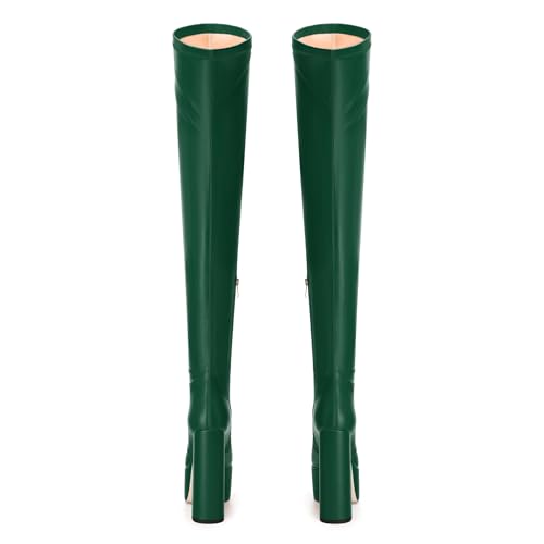 SKYSTERRY Women's Thigh High Boots Over The Knee Platform High Chunky Round Toe Heels Boots Side Zipper Sexy Comfortable Long Boots4