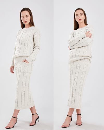 Image of utcoco Womens Sweater Sets Winter Chunky Cable Knit 2 Piece Outfits Sweater Skirt Set
