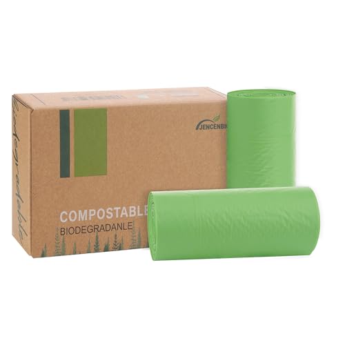 JENCENBIO Bolsas de basura compostables, 30 litros, extra gruesas, 23 micras para residuos de alimentos con certificación US BPI ASTM D6400 y Europe OK Compost Home