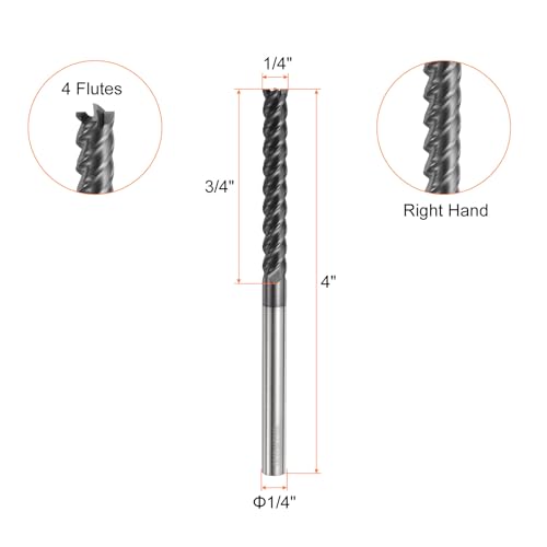 Image of HARFINGTON 2pcs Carbide Square Nose End Mill Bit 1 /4 inch Cut Dia 4 Flutes TiAlN Coated Milling Cutter for Hardened Steel Metal (1 /4 inch Shank 3 /4 inch Cut Length 4 inch Long 45 Degree Helix)