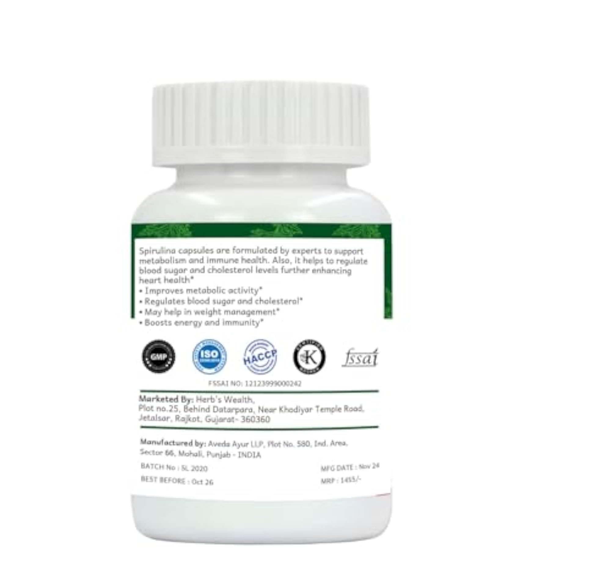 Herb's Wealth Spirulina Capsules - Natural Metabolism Booster