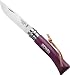 Opinel No 07 Trekking Series Stainless Steel Folding Everyday Carry Pocket Knife with Virobloc Safety Locking Ring and Leather Lace - Plum Beech Handle