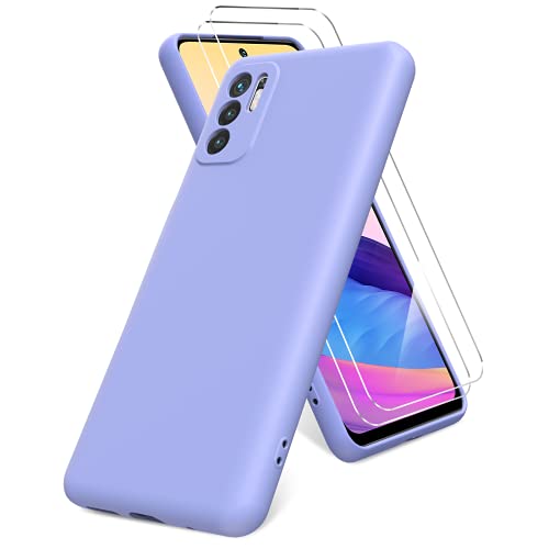 Vansdon Funda Compatible con Xiaomi Redmi Note 10 5G, 2 Unidades Protector Pantalla Cristal Templado, Silicona Líquida Gel Ultra Suave Funda- Morado Cover