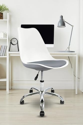 Image of Amazon Brand - Umi Faux Leather Height-Adjustable Modern Revolving Rotary Arm Office Study Desk Chair - Ideal for Spa, Bar, Home - White & Dark Grey Color