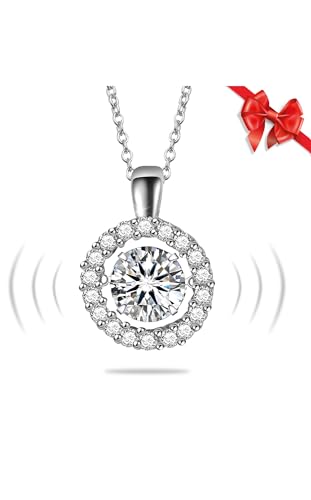Moissanite Necklace for Wife, D Color VVS1 Lab Grown and Dance Sterling Silver Necklace for Women, Moissanite Halo Pendant as Anniversary Jewelry for Her with I Love You for Wedding Christmas