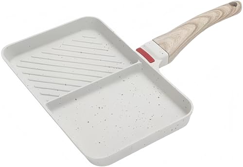 Gamire セパレートフライパン 四角型 仕切り付き 2 4 つ穴 電磁炉 ガスコンロ ih対応 アルミニウム合金製 手入れ簡単 ステーキグリルパン兼用 2種類料理同時調理 朝食 お弁当作り フライパン レストラン 業務用 家庭用 組み立てが簡単 (A