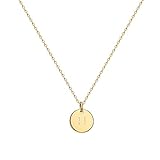 Valloey Rover Gold Initial Pendant Necklace, 14K Gold Plated Disc Double Side Engraved 16.5'...